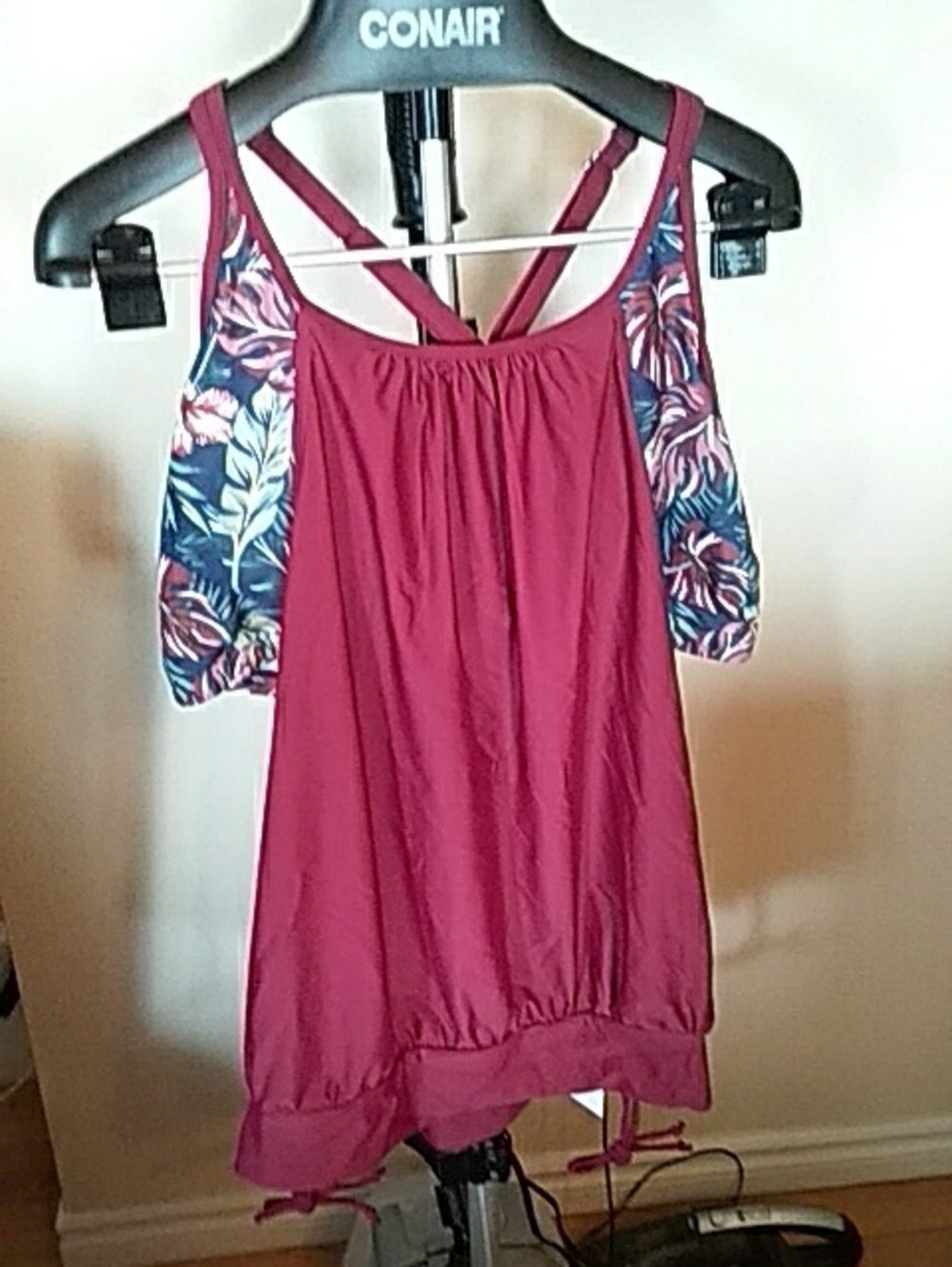 Holipick Women's Maroon Floral Swim Cami Tankini Top BNWT 22W